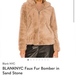 Blank NYC Faux Fur Bomber Jacket teddy bear sand stone tan new without tags M